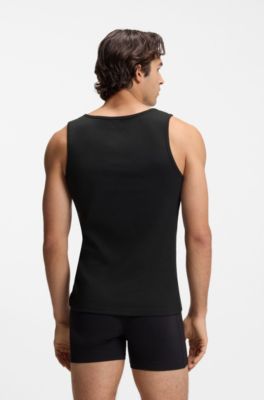 Three-pack of embroidered-logo tank tops in cotton, Black