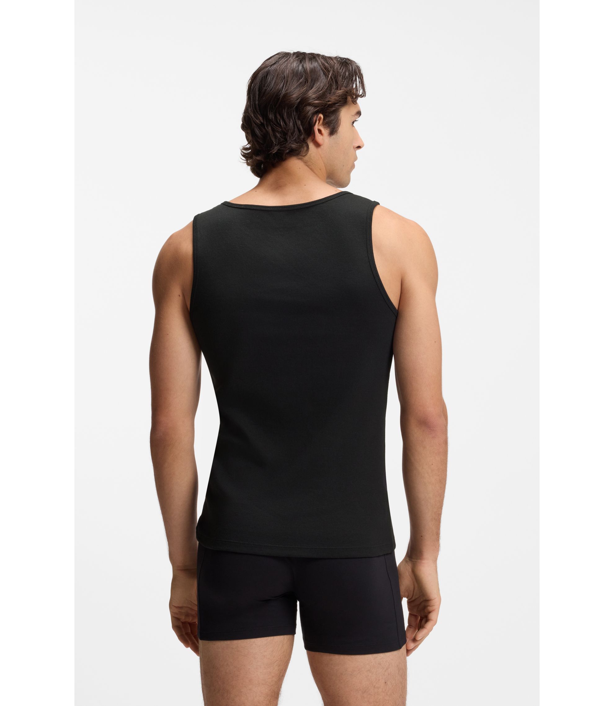 BOSS - Three-pack of embroidered-logo tank tops in cotton - Black