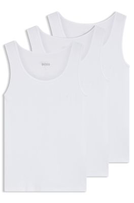 Three-pack of embroidered-logo tank tops in cotton, White