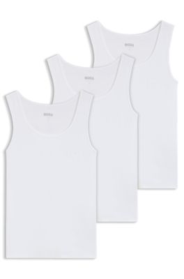Paquete de tres camisetas interiores en algod&oacute;n de canal&eacute;, Blanco