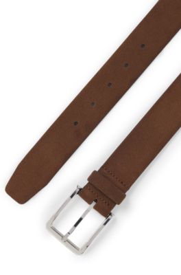 Ceinture en cuir su&eacute;d&eacute; avec boucle argent&eacute;e, Marron fonc&eacute;