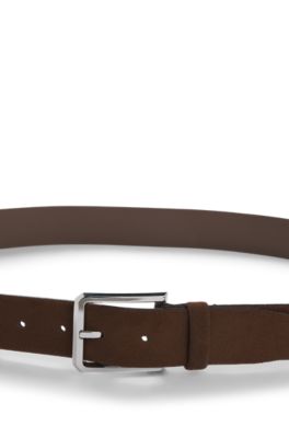 Ceinture en cuir su&eacute;d&eacute; avec boucle argent&eacute;e, Marron fonc&eacute;
