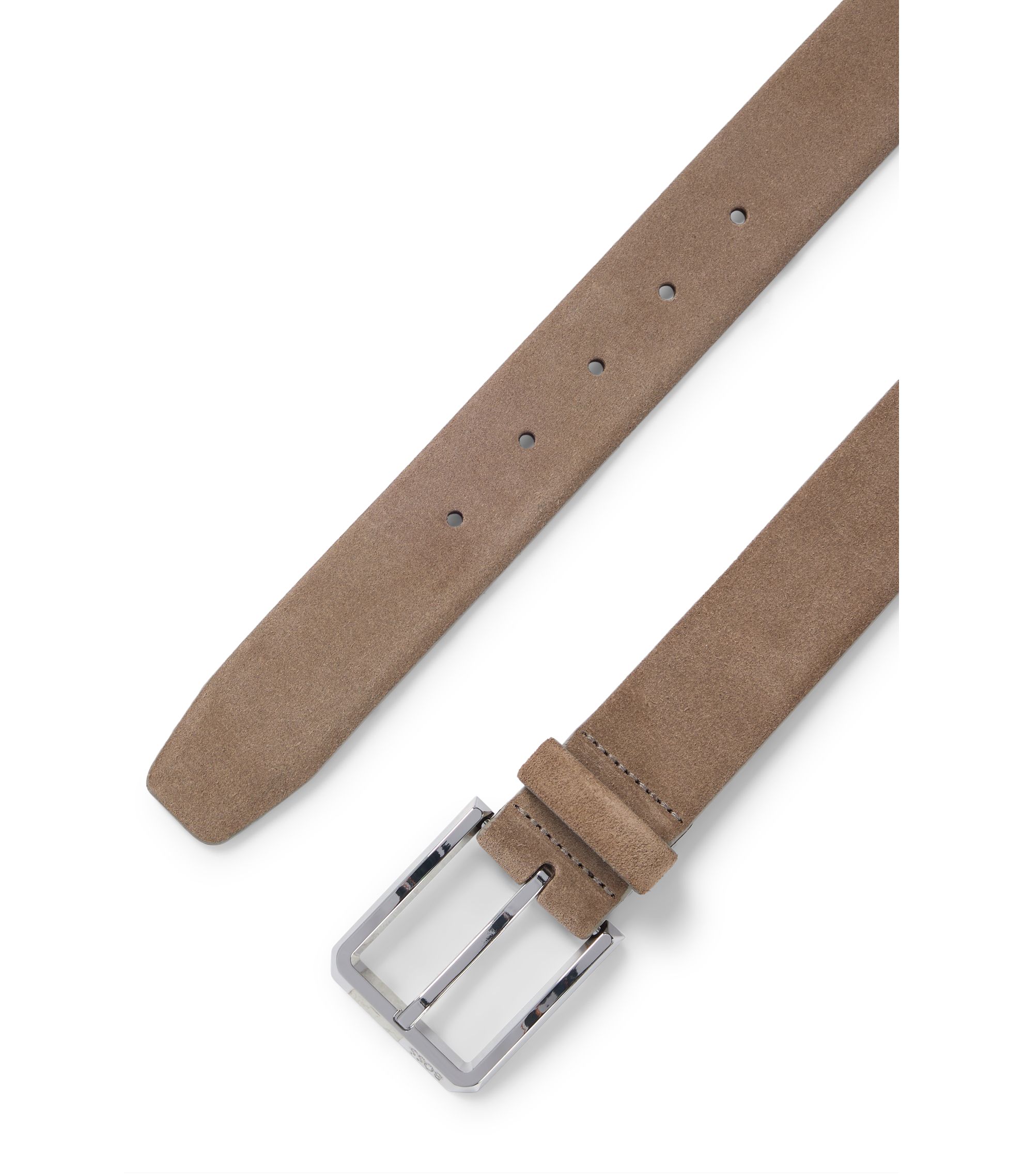 BOSS - Suede belt with silver-tone buckle - Beige