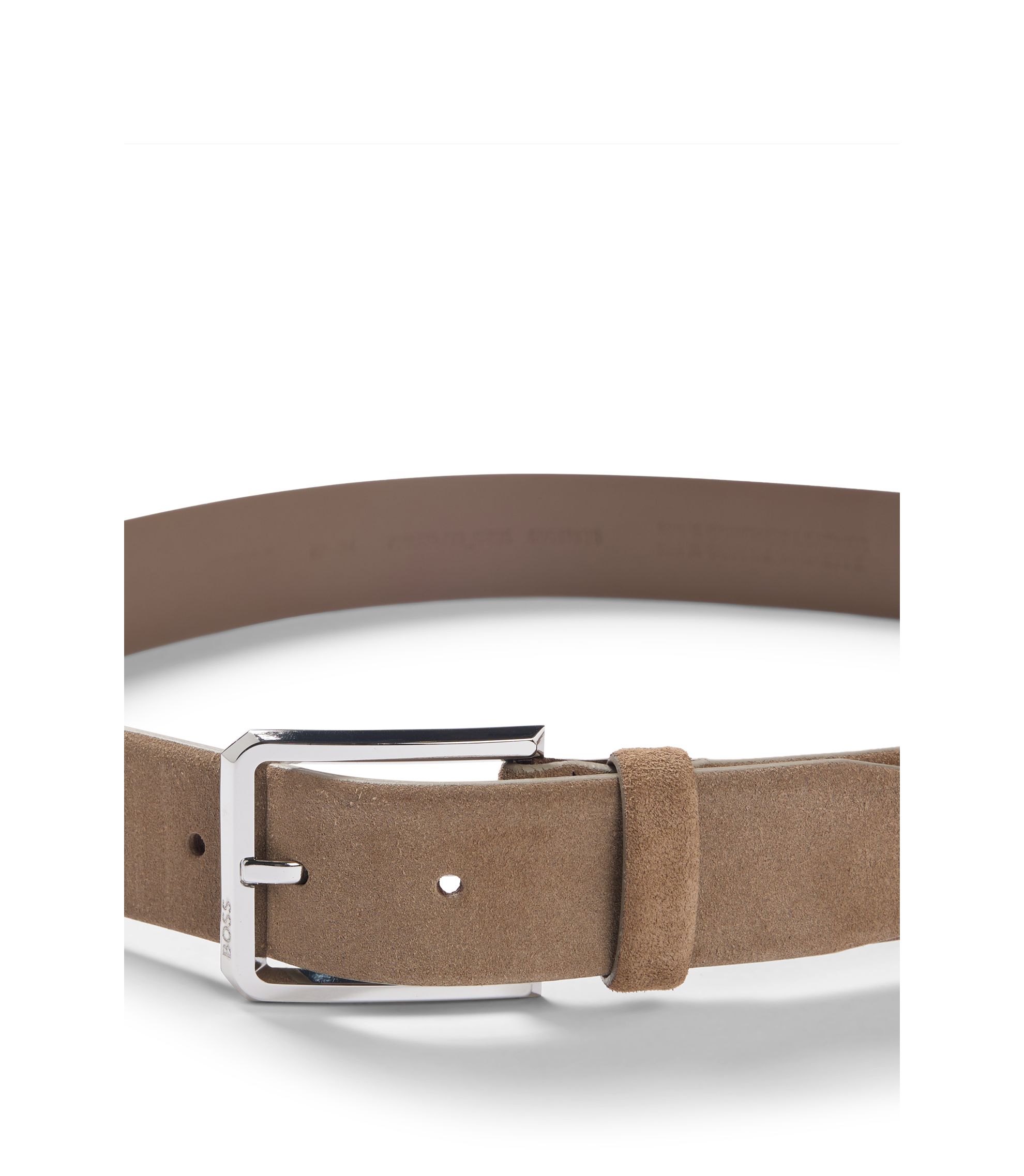 BOSS - Suede belt with silver-tone buckle - Beige display picture 2