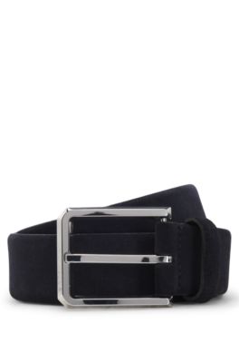 Suede belt with silver-tone buckle, Dark Blue