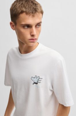 Cotton-jersey T-shirt with graphic prints, White