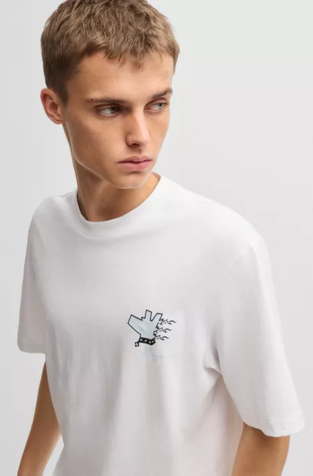 Cotton-jersey T-shirt with graphic prints