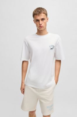 Cotton-jersey T-shirt with graphic prints, White