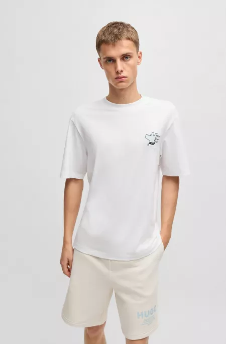 Cotton-jersey T-shirt with graphic prints