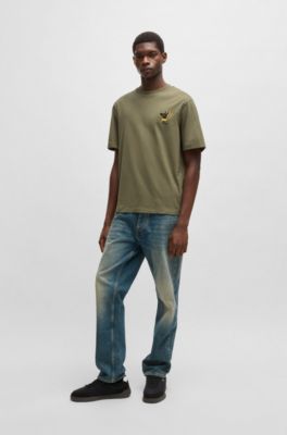 Cotton-jersey T-shirt with graphic prints, Light Green