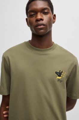 Cotton-jersey T-shirt with graphic prints, Light Green