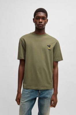 Cotton-jersey T-shirt with graphic prints, Light Green
