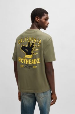 Cotton-jersey T-shirt with graphic prints, Light Green