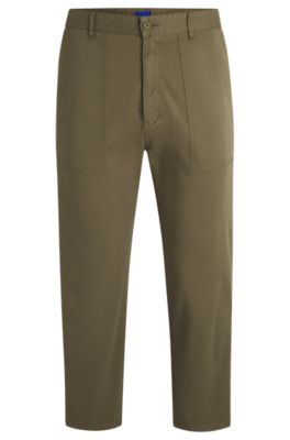 Tapered-fit trousers in stretch-cotton twill, Light Green