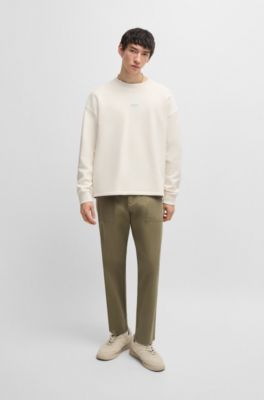 Tapered-fit trousers in stretch-cotton twill, Light Green