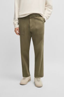 Tapered-fit trousers in stretch-cotton twill, Light Green