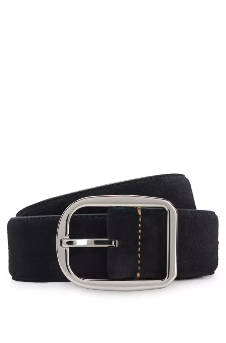 Italian-made suede belt with frame buckle