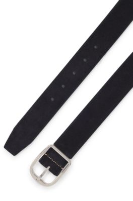 Italian-made suede belt with frame buckle, Dark Blue