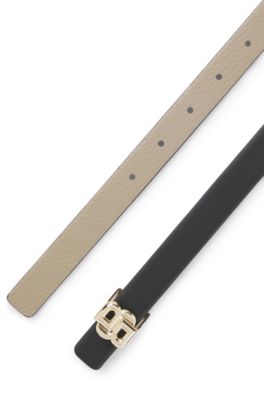 Cintur&oacute;n reversible de piel italiana con monograma Double B en la hebilla, Negro