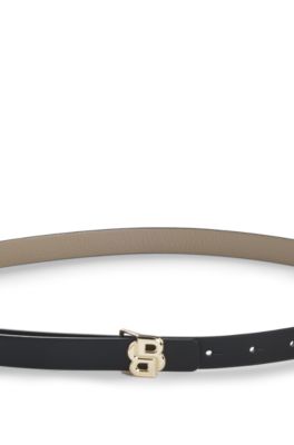 Cintur&oacute;n reversible de piel italiana con monograma Double B en la hebilla, Negro