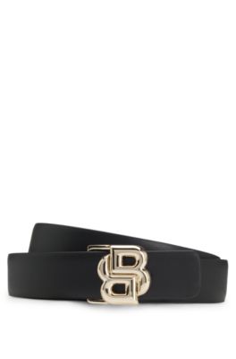 Cintur&oacute;n reversible de piel italiana con monograma Double B en la hebilla, Negro