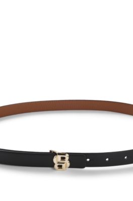 Cintur&oacute;n reversible de piel italiana con monograma Double B en la hebilla, Negro