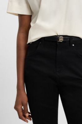 Cintur&oacute;n reversible de piel italiana con monograma Double B en la hebilla, Negro