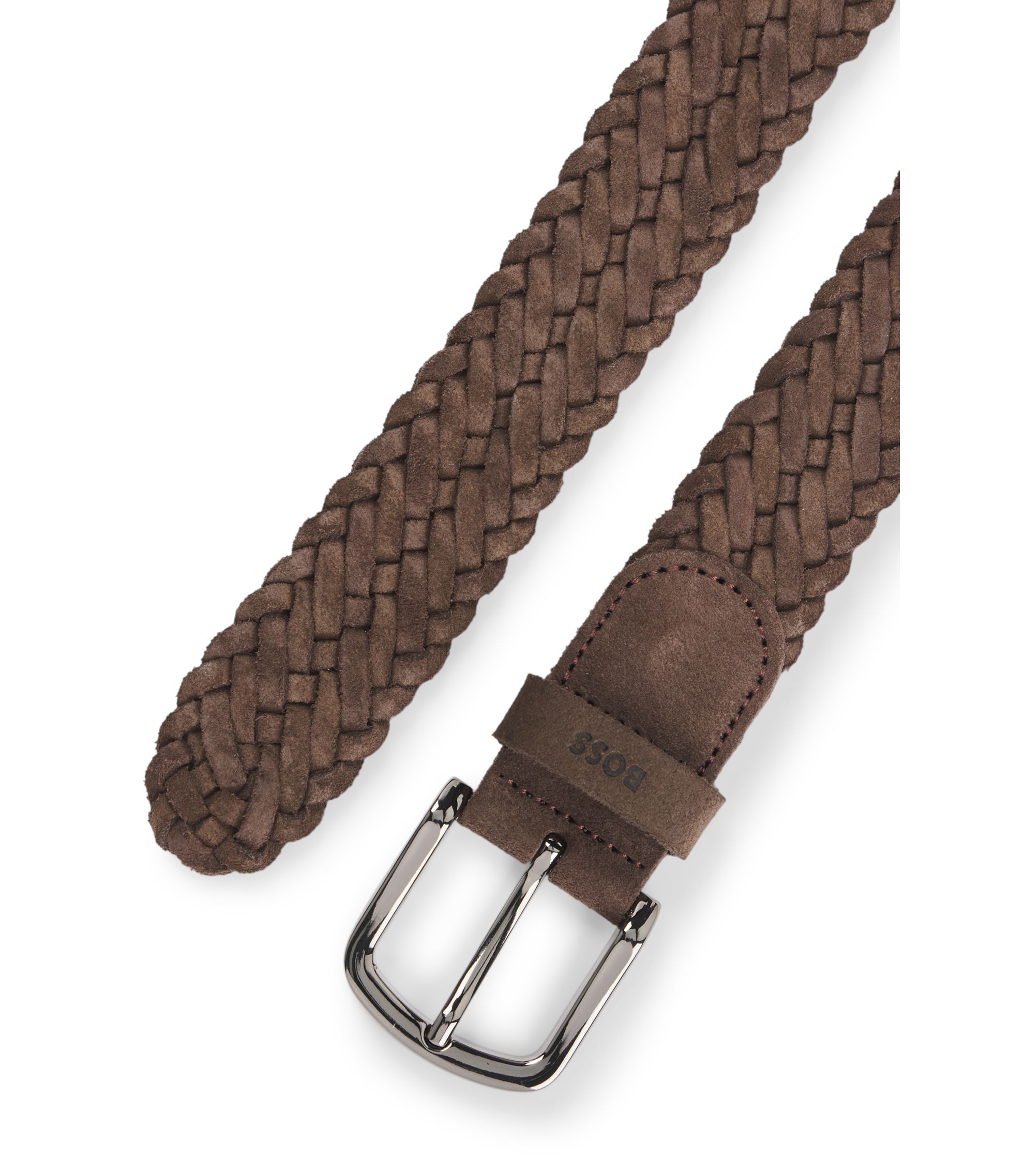 BOSS - Woven suede belt with logo keeper - Dark Brown