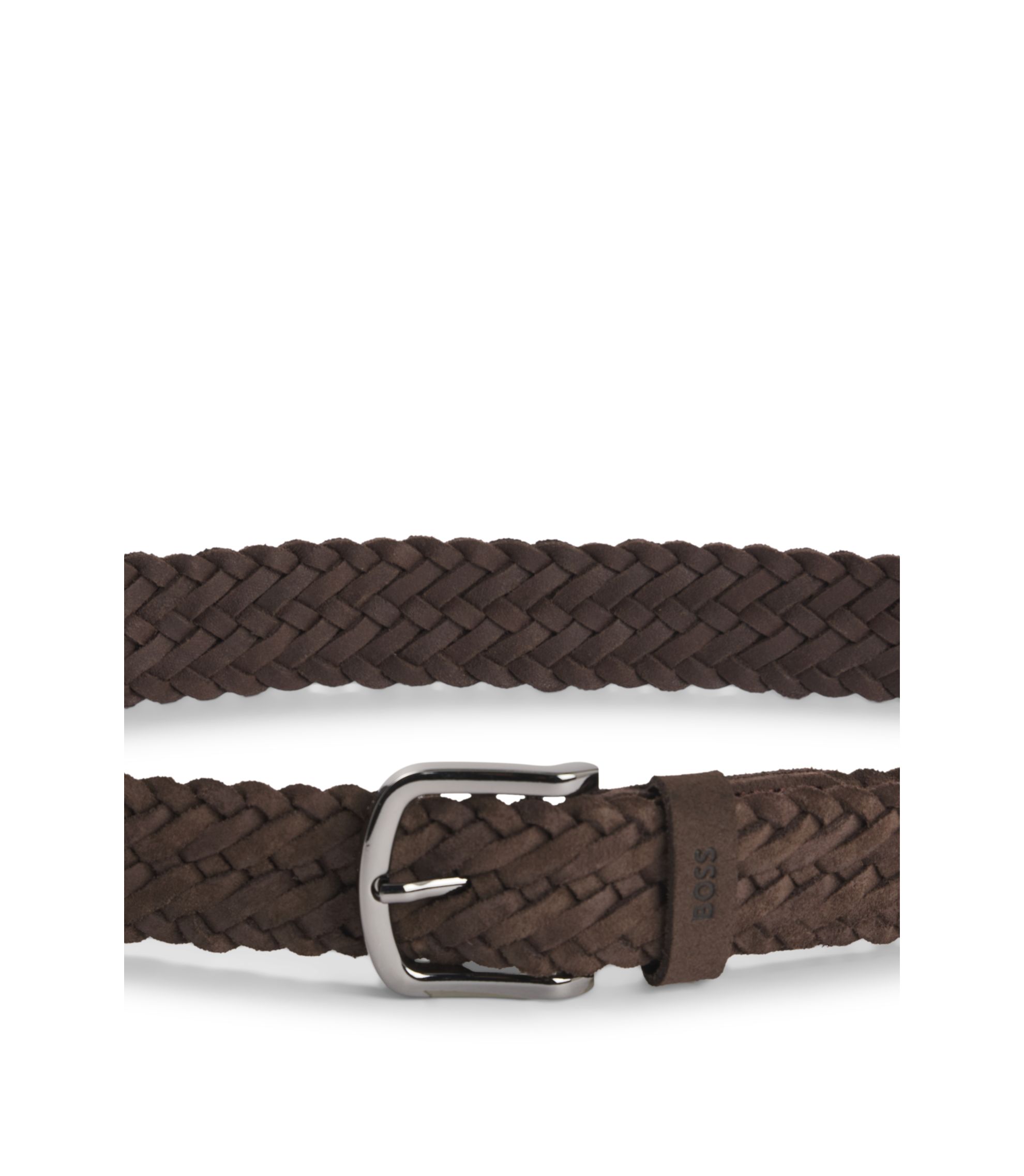 BOSS - Woven suede belt with logo keeper - Dark Brown