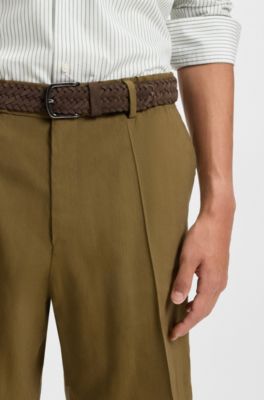 Ceinture tiss&eacute;e en cuir su&eacute;d&eacute; avec passant logot&eacute;, Marron fonc&eacute;