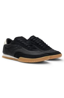 Low-top trainers in fabric and suede, Black