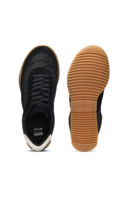 Low-top trainers in fabric and suede, Black