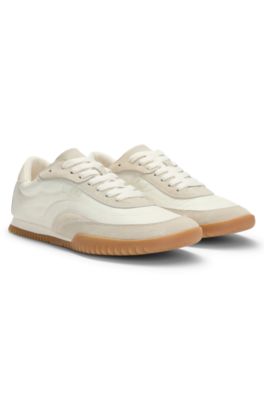 Low-top trainers in fabric and suede, White