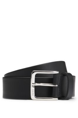 Italian-leather belt with silver-tone buckle, Black