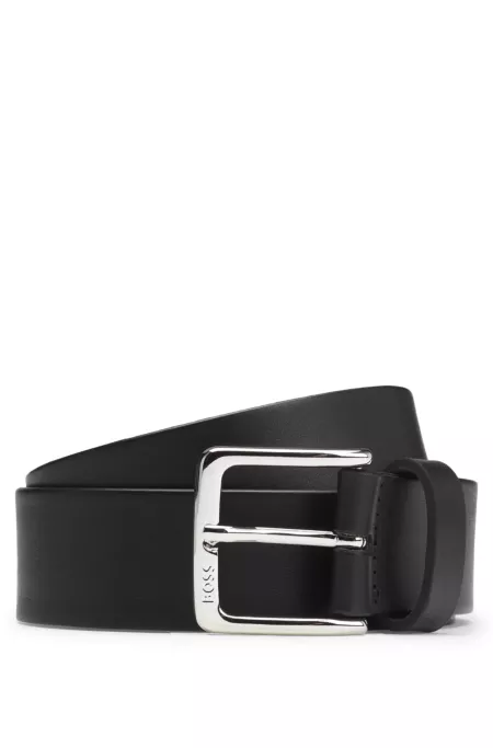 Italian-leather belt with silver-tone buckle