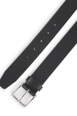 Italian-leather belt with silver-tone buckle, Black
