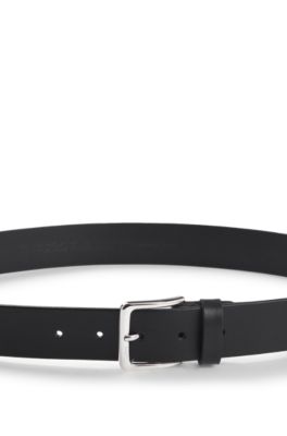 Italian-leather belt with silver-tone buckle, Black