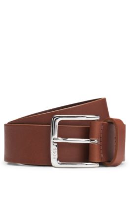 Italian-leather belt with silver-tone buckle