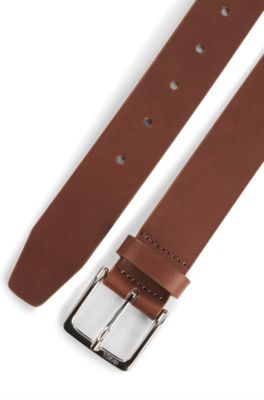 Italian-leather belt with silver-tone buckle, Light Brown