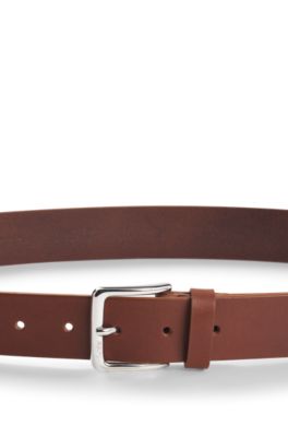 Italian-leather belt with silver-tone buckle, Light Brown