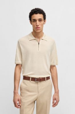 Italian-leather belt with silver-tone buckle