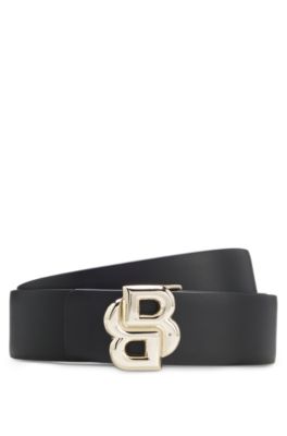 Cintur&oacute;n reversible de piel italiana con monograma Double B, Negro