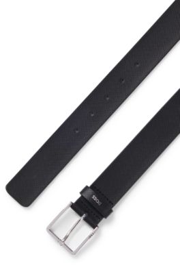 Structured-leather belt with logo keeper, Black