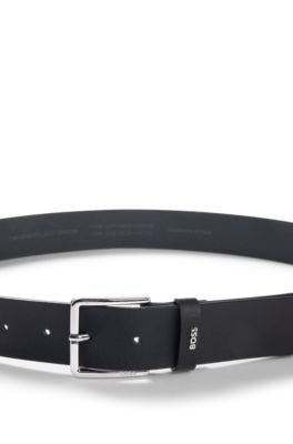 Structured-leather belt with logo keeper, Black