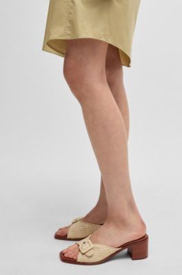 Mules en raphia avec finitions cuir, Beige clair