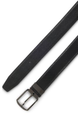 Reversible belt in monogrammed and structured Italian leather, Black