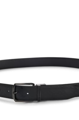 Reversible belt in monogrammed and structured Italian leather, Black