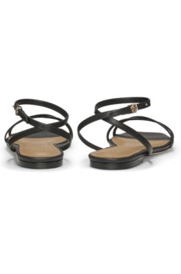 Leather sandals with Double B monogram, Black