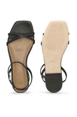 Leather sandals with Double B monogram, Black