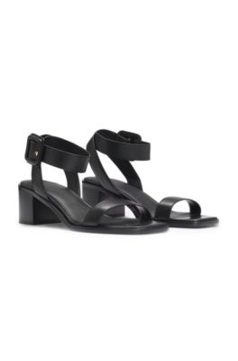 Leather sandals with block heel, Black